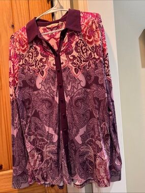 Soft Surroundings Purple Paisley Button-Down Shirt
